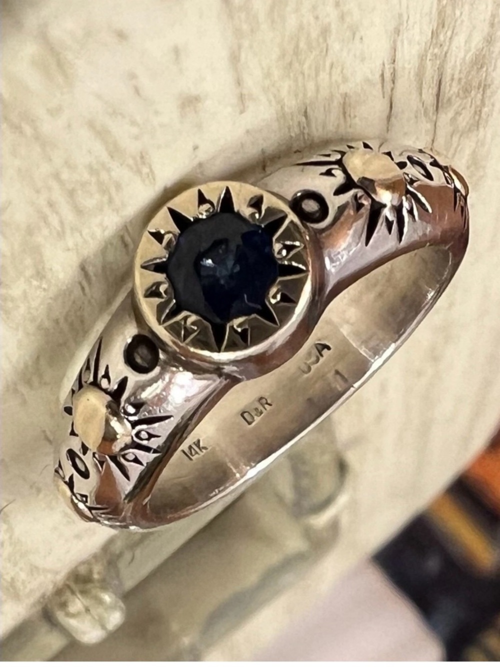 David & Ronnie Sterling 925/14K Gold Accents, Lab Blue Sapphire Sunburst Ring